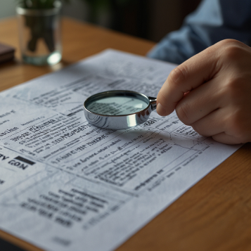 Homem vendo papel com uma lupa